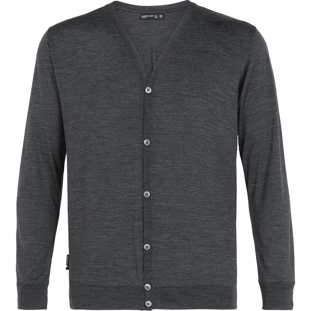Icebreaker Merino Wool Cardigan Large Mens Button Gray Long Sleeve